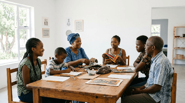 An intergenerational family sharing culture around a table